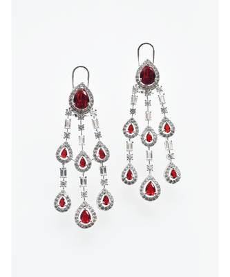 Chandelier Earrings in Rich White andRed CZ 1