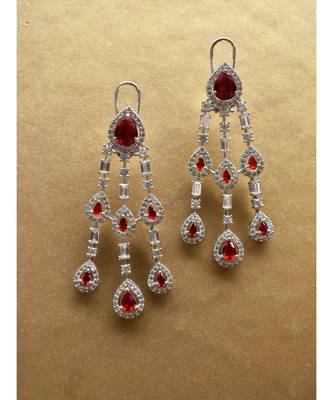 Chandelier Earrings in Rich White andRed CZ 3
