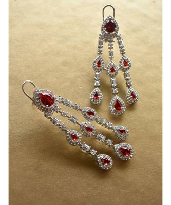 Chandelier Earrings in Rich White andRed CZ 4