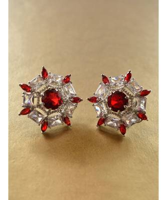 Gorgeous Baguette Stone White and Red Stud 1