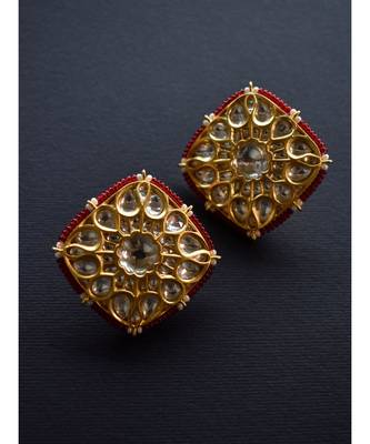 Graceful Pink Ethnic Studs in Rich Kundan and Pearl Setting 2