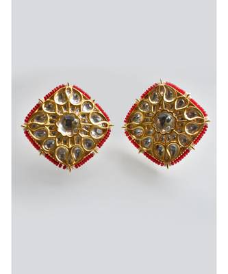 Graceful Pink Ethnic Studs in Rich Kundan and Pearl Setting 3