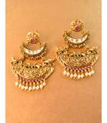 Exquisite Golden Kundan Danglers with soft Pearls
