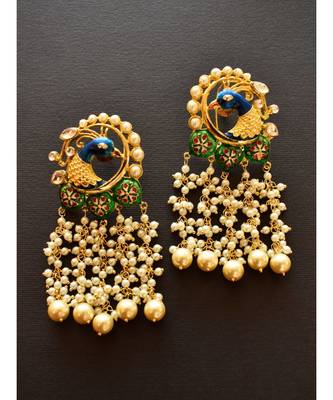Exquisite Golden Peacock Earrings with Pearl Shower 1