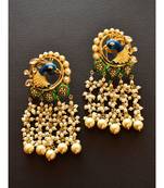 Exquisite Golden Peacock Earrings with Pearl Shower