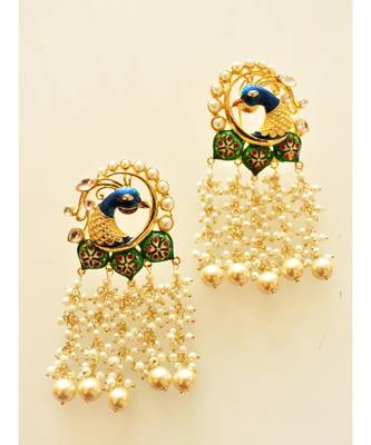 Exquisite Golden Peacock Earrings with Pearl Shower 2