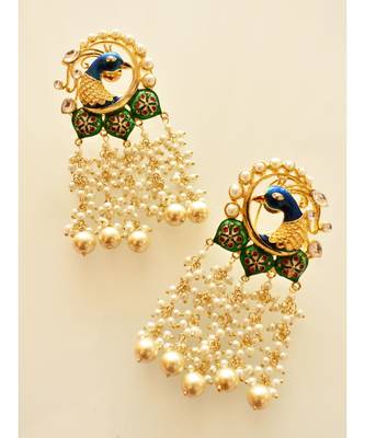 Exquisite Golden Peacock Earrings with Pearl Shower 3