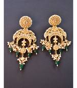Gorgeous Golden Kundan Danglers with Green Beads