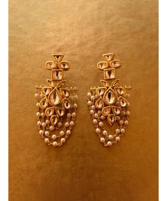 Stunning Kundan Danglers with Golden Pearl Tassels 1