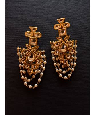 Stunning Kundan Danglers with Golden Pearl Tassels 2