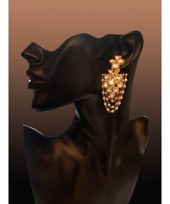 Stunning Kundan Danglers with Golden Pearl Tassels 3