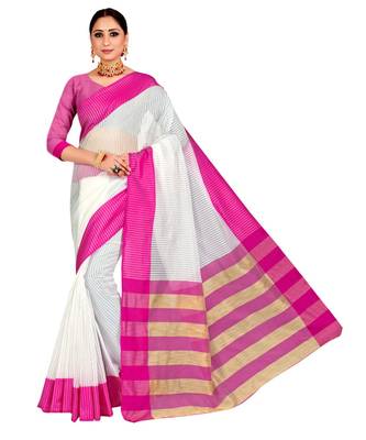 White woven linen saree with blouse 1