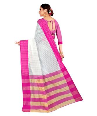White woven linen saree with blouse 2