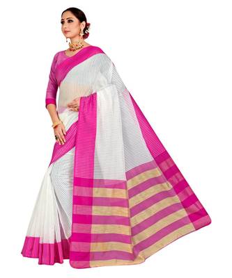 White woven linen saree with blouse 3