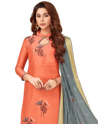 Light-orange embroidered cotton salwar 2