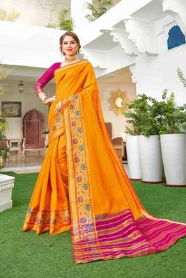 Mustard embroidered silk saree with blouse 1