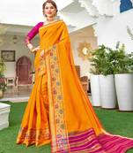 Mustard embroidered silk saree with blouse