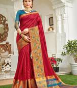 Maroon embroidered silk saree with blouse