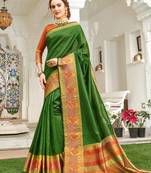 Green embroidered silk saree with blouse