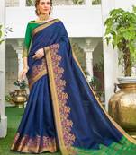 Blue embroidered silk saree with blouse