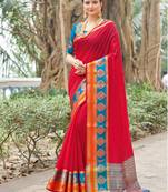 Red embroidered silk saree with blouse