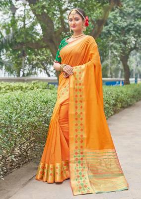 Mustard embroidered silk saree with blouse 1