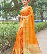 Mustard embroidered silk saree with blouse