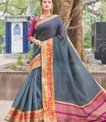 Grey embroidered silk saree with blouse