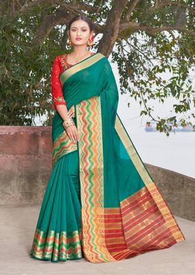 Green embroidered silk saree with blouse 1