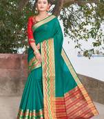 Green embroidered silk saree with blouse