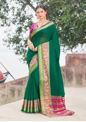 Green embroidered silk saree with blouse 1