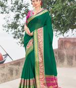 Green embroidered silk saree with blouse