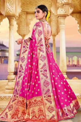 Pink embroidered silk saree with blouse 1