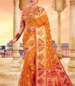 Mustard embroidered silk saree with blouse