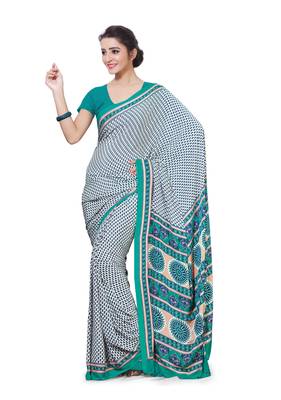 White printed crepe saree with blouse 1