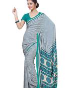 White printed crepe saree with blouse