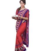 Peach printed crepe saree with blouse