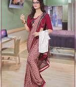 Maroon printed crepe saree with blouse