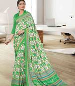 Green printed crepe saree with blouse