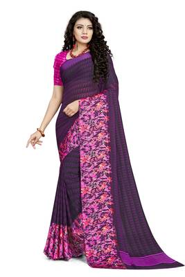 Purple woven georgette saree with blouse 1