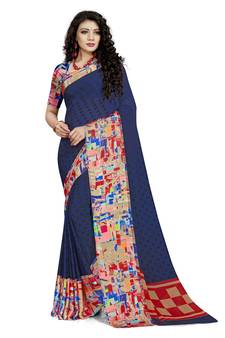 Navy blue woven georgette saree with blouse