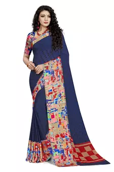 Navy blue woven georgette saree with blouse