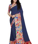 Navy blue woven georgette saree with blouse