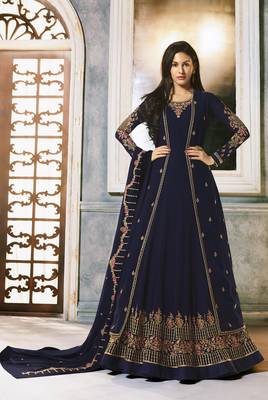 Navy-blue embroidered faux georgette salwar 1