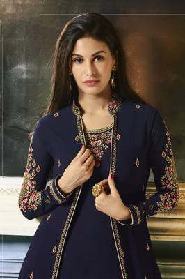 Navy-blue embroidered faux georgette salwar 2