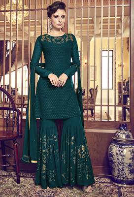 Teal embroidered georgette salwar 1