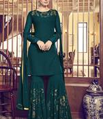 Teal embroidered georgette salwar