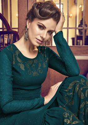 Teal embroidered georgette salwar 2