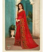 Red printed Chiffon saree with blouse