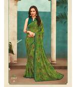 Green printed Chiffon saree with blouse